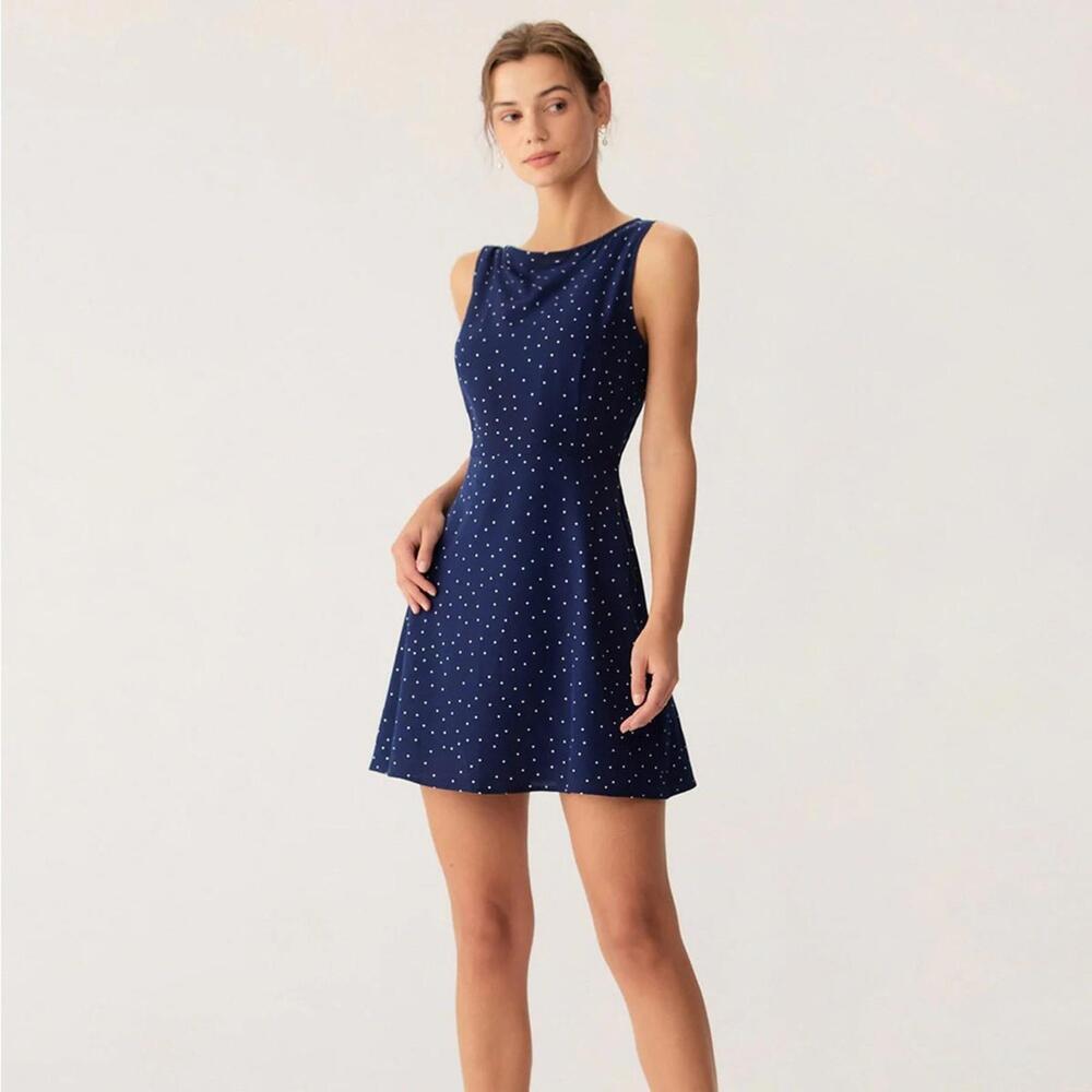 RIHOAS Blue Polka Dot Sleeveless Cut Out Mini Dress M